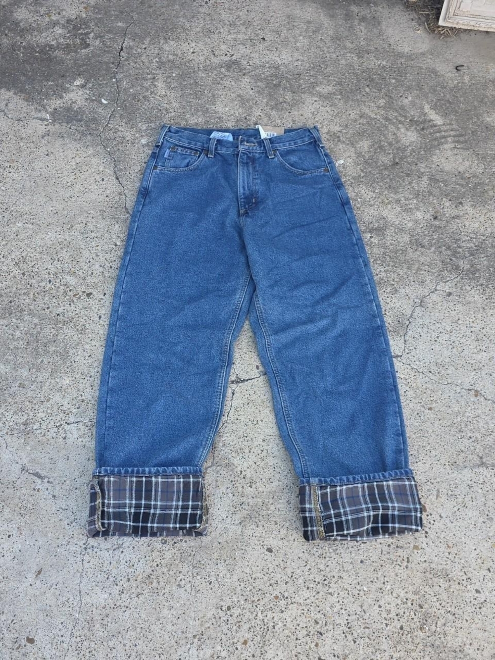 Carhartt Flannel Lined Jeans Blue Denim Workwear Size 30 x 32-the color may lo
